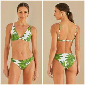 💕FARM RIO Palm Fan Bikini Set Triangle Bikini Top + Low Bikini Bottom XL/L NWT